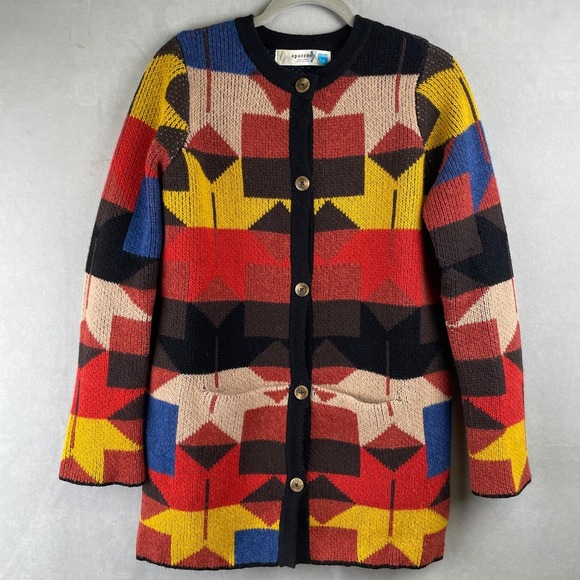 sparrow Sweaters - Sparrow Anthropologie Lonestar Lambswool Geometric Longline Cardigan Sweater S